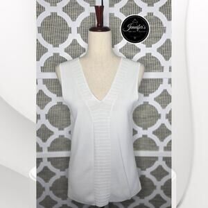 Cable & Gauge White V-Neck Sleeveless Sweater Top Size Large